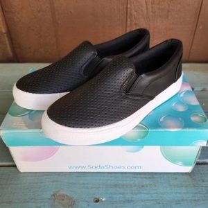 Soda Tracer Perforated Slip On Sneaker Shoes Black